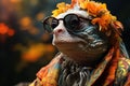 A hippie chameleon smoking weed . Generative AI