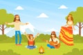 Hippie Characters, Group of Young Men and Women Playing Guitar and Dancing on on Nature, Happy People Wearing Retro