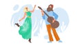 Hippie Couple Dancing And Playing On Guitar Vector Royalty Free Stock Photo