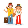 Hippie Couple Hitchhiking Vector Illustration Royalty Free Stock Photo