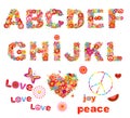 Hippie floral alphabet with funny colorful flowers. Part 1 Royalty Free Stock Photo