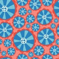 Hippie flowers. Flower power seamless vector background. Blue and red abstract flowers on a pink background. Retro floral 1970s Royalty Free Stock Photo