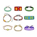 hippie friendship bracelets set cartoon vector illustration