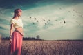 Hippie girl in a field Royalty Free Stock Photo