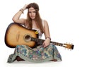 Hippie girl with a guitar Royalty Free Stock Photo