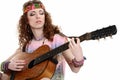 Hippie girl with the guitar Royalty Free Stock Photo