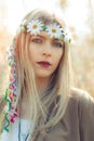 hippie girl with necklace with wreath Royalty Free Stock Photo