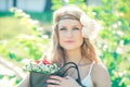 Hippie girl with summer flowers Royalty Free Stock Photo