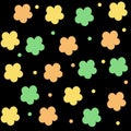 Hippie groovy seamless y2k floral pattern. Acid black background 90s style flowers.