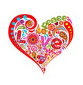 Hippie heart with colorful floral pattern