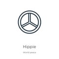 Hippie icon. Thin linear hippie outline icon isolated on white background from world peace collection. Line vector sign, symbol Royalty Free Stock Photo