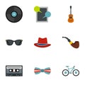 Hippie icons set, flat style