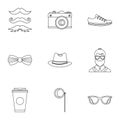 Hippie icons set, outline style