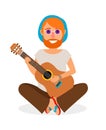 Hippie Man with Guitar vector icon Royalty Free Stock Photo