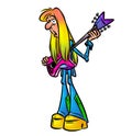 Hippie musician guitarist parody cartoon illustration