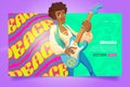 Hippie peace music cartoon landing page, musician