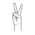 Hippie peace sign with two fingers. Hand gesture as symbol of victory. Vector illustration isolated in white background Royalty Free Stock Photo