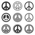 Hippie Peace Signs Set on White Background. Vector
