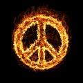 Hippie Peace Symbol by fire Royalty Free Stock Photo
