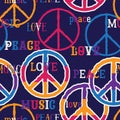 Hippie peace symbol. Peace, love, music sign. Colorful background. Royalty Free Stock Photo