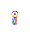 Hippie peace symbol with rainbow and colorful ribbons, poppy flower for t-shirt, bag design, fashion print, party poster Royalty Free Stock Photo