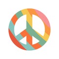 Hippie rainbow peace symbol. Cute cartoon retro icon, sticker, badge, patch.