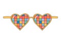 Hippie rainbow sunglasses. Groovy retro fashion style. Heart shaped glasses.