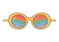 Hippie rainbow sunglasses. Groovy retro fashion style. Round glasses