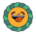 Hippie sticker, smiling character showing tongue