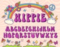 Hippie stylized font. Groovy alphabet, seventies letters for nostatgic lettering design. Retro vector typeface Royalty Free Stock Photo