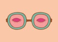 Hippie sunglass in retro color. glasses in 1970 style for stickers, posters and postcards. Illustration 70s isolated