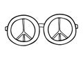 Hippie Sunglasses with Rainbow lenses and peace sign. Sticker, patch, t-shirt print, logo design. Isolated on white Royalty Free Stock Photo