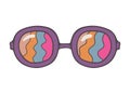 Hippie Sunglasses with Rainbow lenses and peace sign. Sticker, patch, t-shirt print, logo design. Isolated on white Royalty Free Stock Photo