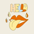 Hippie vibe poster with lips and tongue.