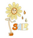 Hippie vibe poster with smiling daisy flower.