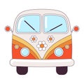 Hippie vintage orange car a mini van retro bus 1960s, 60s, 70s. Groovy Psychedelic cartoon element - funky illustration Royalty Free Stock Photo