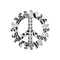 Hippie vintage peace symbol in zentangle style.