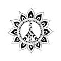 Hippie vintage peace symbol in zentangle style.