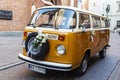 Hippie Volkswagen van decorated with bouquets for a wedding