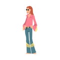 Hippie Woman Character, Girl Wearing Retro Style Stylish Clothing Happily Dancing at Disco Party Cartoon Vector Royalty Free Stock Photo