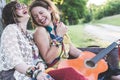 Hippie women resting in the field