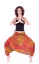 Hippie young woman doing yoga exercise