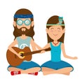 Hippies couple playing guitar characters