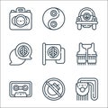 Hippies line icons. linear set. quality vector line set such as handbag, no war, casette, vest, peace, peace, beetle, yin yang