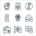 hippies line icons. linear set. quality vector line set such as pipe, peace, hippies, bonfire, dreamcatcher, lava lamp, yin yang,