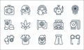 hippies line icons. linear set. quality vector line set such as sunglasses, hippies, gun, jeans, t shirt, boot, boombox, hookah,