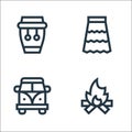 hippies line icons. linear set. quality vector line set such as bonfire, van, skirt