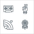 hippies line icons. linear set. quality vector line set such as dreamcatcher, rainbow, peace