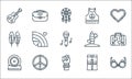 Hippies line icons. linear set. quality vector line set such as hippie, protest, music, pant, peace, bird feather, beach, Royalty Free Stock Photo