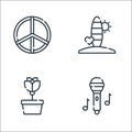 hippies line icons. linear set. quality vector line set such as microphone, flower pot, beach